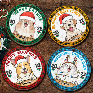 Christmas Cookie Crew - Dogs And Cats - Personalized Custom Round Shaped Wood Christmas Ornament