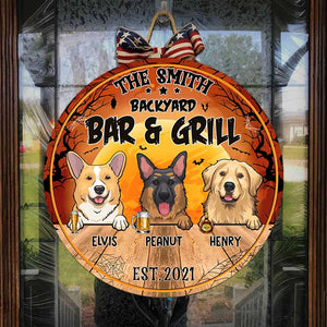 Halloween - Bar And Grill - Funny Personalized Door Sign.