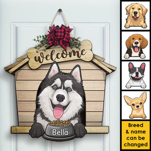 Welcome To The Dog House - Personalized Shaped Door Sign.