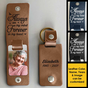 Tu es toujours dans mes pensées - Porte-clés en cuir PU personnalisé - Télécharger une image, cadeau commémoratif, cadeau de condoléances
