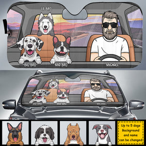 Car Protection With Fur Babies - Personalized Dog Auto Sun Shade.