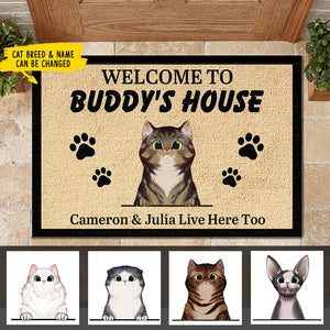 Personalized Welcome to Cat's House - Funny Personalized Cat Decorative Mat (WW).