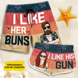 J'aime ses petits pains - Short de plage personnalisé pour couple - Cadeau pour couple, mari et femme