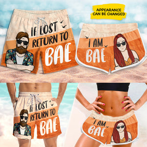 Si tu es perdu, reviens voir ton chéri ! Short de plage personnalisé pour couple ! Cadeau pour couple, mari et femme