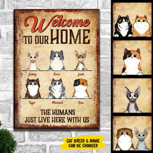 The Humans Just Live Here With Us - Funny Personalized Cat Metal Sign.