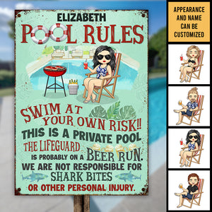 The Pool Rules - Personalized Metal Sign - Gift For Couples, Husband Wife