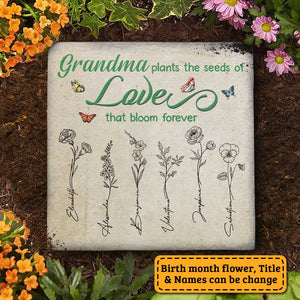 Grand-mère plante les graines de l'amour qui fleurissent pour toujours - Pierre de jardin personnalisée - Cadeau pour grand-mère et grands-parents