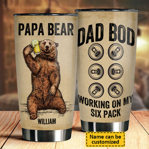 Papa Bear - Dad Bod travaille sur mon pack de six - Cadeau pour papa, grand-père - Gobelet personnalisé