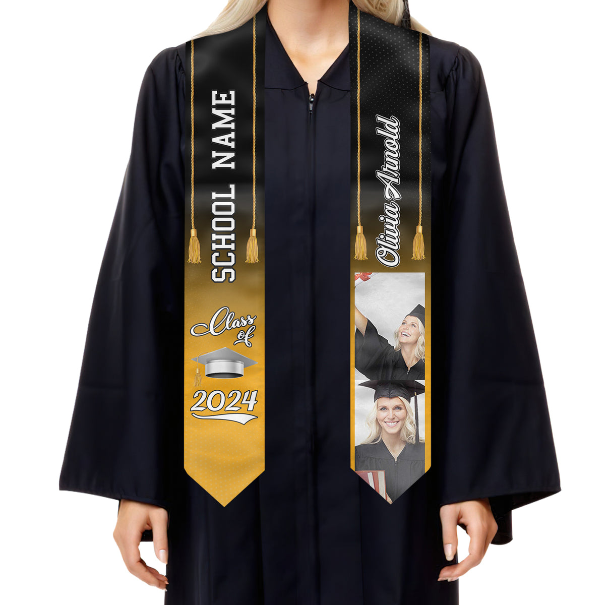 Class Of 2024 - Personalized Custom Graduation Stole - Upload Image, Graduation Gift