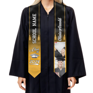 Class Of 2024 - Personalized Custom Graduation Stole - Upload Image, Graduation Gift