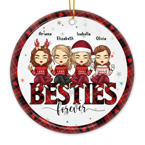 Besties By Heart - Ornement personnalisé Bestie - Forme ronde en céramique - Cadeau de Noël pour meilleures amies, meilleures amies, sœurs