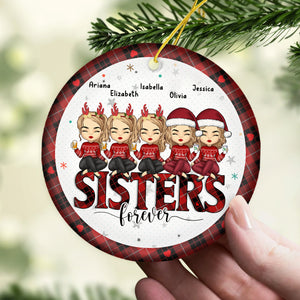 Besties By Heart - Ornement personnalisé Bestie - Forme ronde en céramique - Cadeau de Noël pour meilleures amies, meilleures amies, sœurs