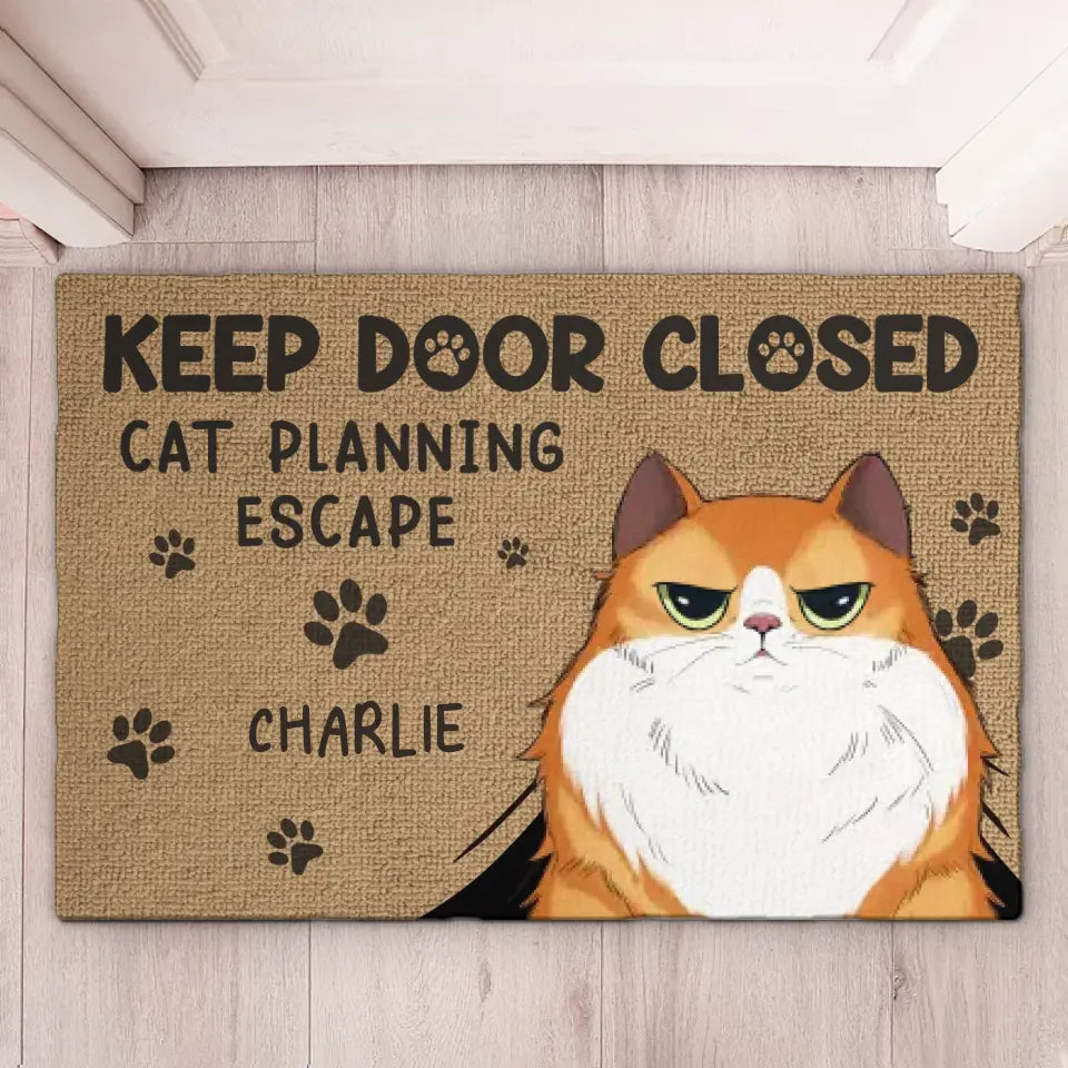 Chat en train de planifier une évasion - Tapis décoratif personnalisé pour la maison - Cadeau de pendaison de crémaillère pour les propriétaires et les amoureux des animaux