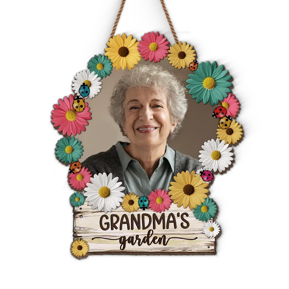 Photo personnalisée du jardin de grand-mère - Panneau en bois personnalisé pour décoration d'intérieur - Cadeau de pendaison de crémaillère pour maman et grand-mère