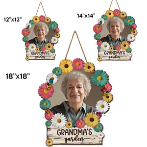 Photo personnalisée du jardin de grand-mère - Panneau en bois personnalisé pour décoration d'intérieur - Cadeau de pendaison de crémaillère pour maman et grand-mère