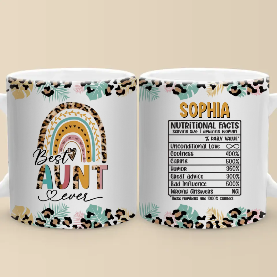 Valeurs nutritionnelles de la meilleure tante - Mug personnalisé pour la famille - Cadeau pour les membres de la famille