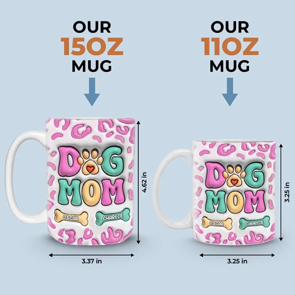 Tasse personnalisée avec motif chien « Mama Eat Drink And Be Merry » en 3D avec effet gonflable – Cadeau pour les propriétaires et les amoureux des animaux