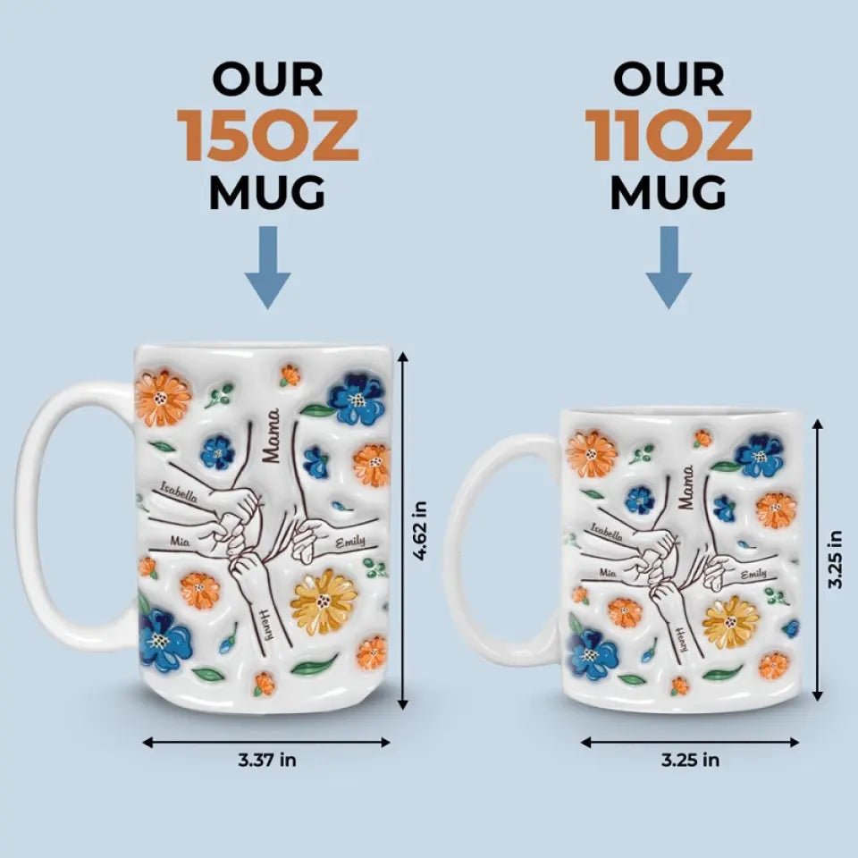 Tiens-moi la main, tiens mon cœur ! Mug personnalisé en 3D avec effet gonflé, idéal pour la fête des mères ou la fête des grands-mères.