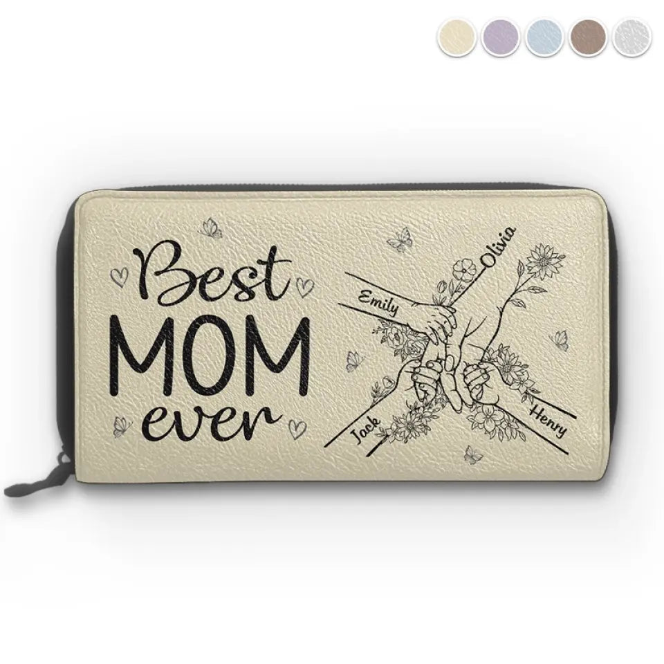 Nous avons la meilleure maman du monde - Portefeuille long en cuir personnalisé pour la famille - Cadeau pour la fête des mères, maman, grand-mère