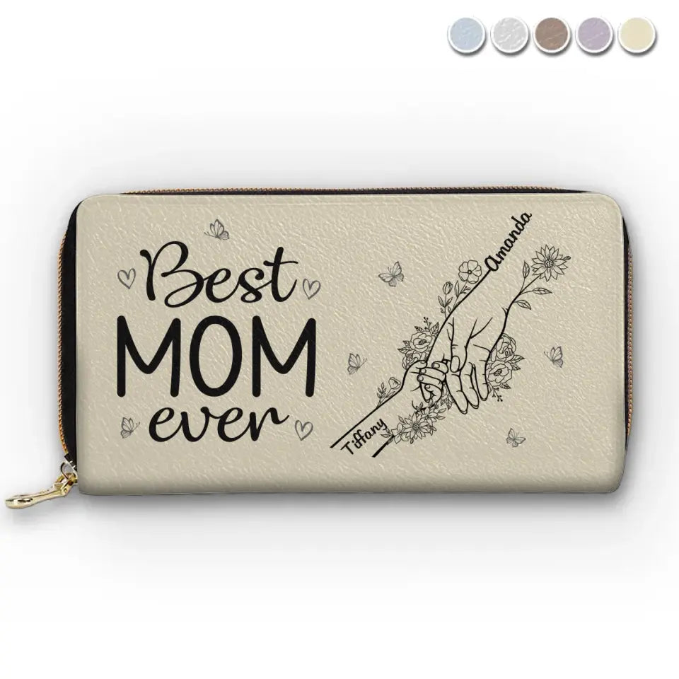 Nous avons la meilleure maman du monde - Portefeuille long en cuir personnalisé pour la famille - Cadeau pour la fête des mères, maman, grand-mère