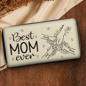 Nous avons la meilleure maman du monde - Portefeuille long en cuir personnalisé pour la famille - Cadeau pour la fête des mères, maman, grand-mère
