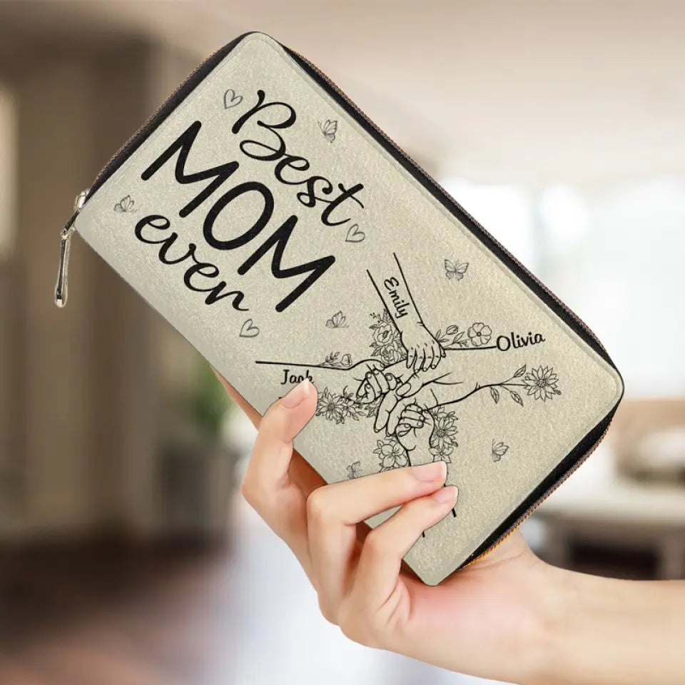 Nous avons la meilleure maman du monde - Portefeuille long en cuir personnalisé pour la famille - Cadeau pour la fête des mères, maman, grand-mère