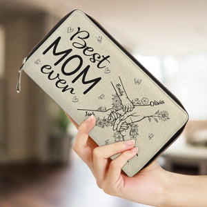 Nous avons la meilleure maman du monde - Portefeuille long en cuir personnalisé pour la famille - Cadeau pour la fête des mères, maman, grand-mère