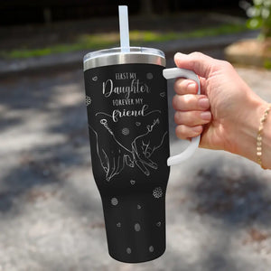 D'abord ma fille, pour toujours mon amie - Gobelet personnalisé en acier inoxydable de 113 g avec poignée - Cadeau pour la fête des mères, pour maman et grand-mère