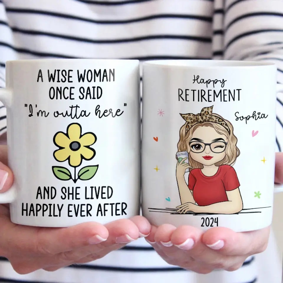 Elle vécut heureuse pour toujours - Tasse personnalisée - Cadeau de remerciement et de départ à la retraite pour collègues, amis de travail, collègues