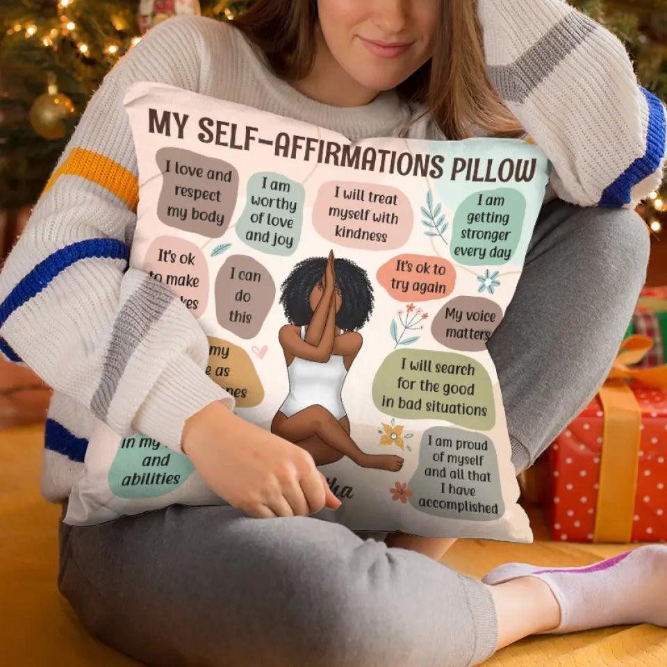 Mes affirmations quotidiennes - Coussin personnalisé pour le yoga - Cadeau pour les amateurs de yoga