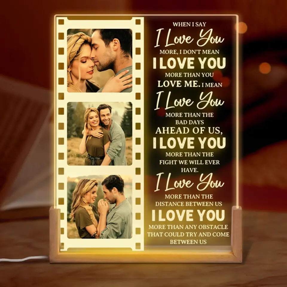 Photo personnalisée « Celui que mon âme aime » – Veilleuse LED 3D en noyer personnalisée pour couple – Cadeau pour mari et femme, anniversaire