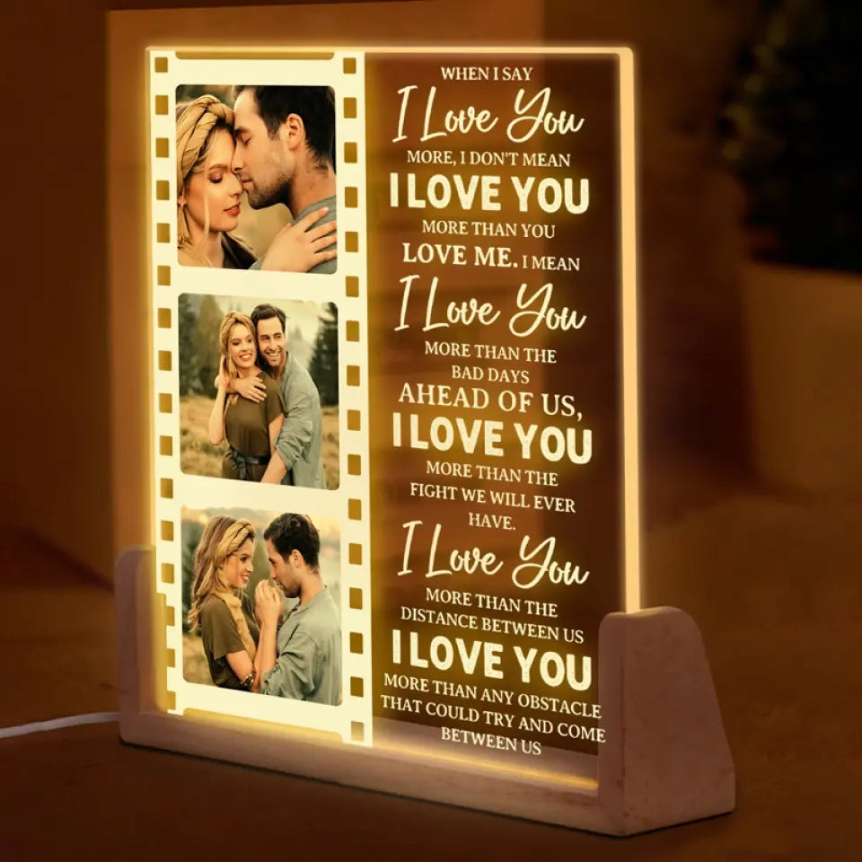 Photo personnalisée « Celui que mon âme aime » – Veilleuse LED 3D en noyer personnalisée pour couple – Cadeau pour mari et femme, anniversaire