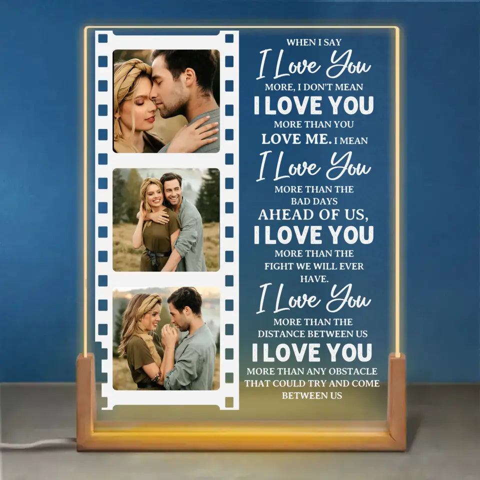 Photo personnalisée « Celui que mon âme aime » – Veilleuse LED 3D en noyer personnalisée pour couple – Cadeau pour mari et femme, anniversaire