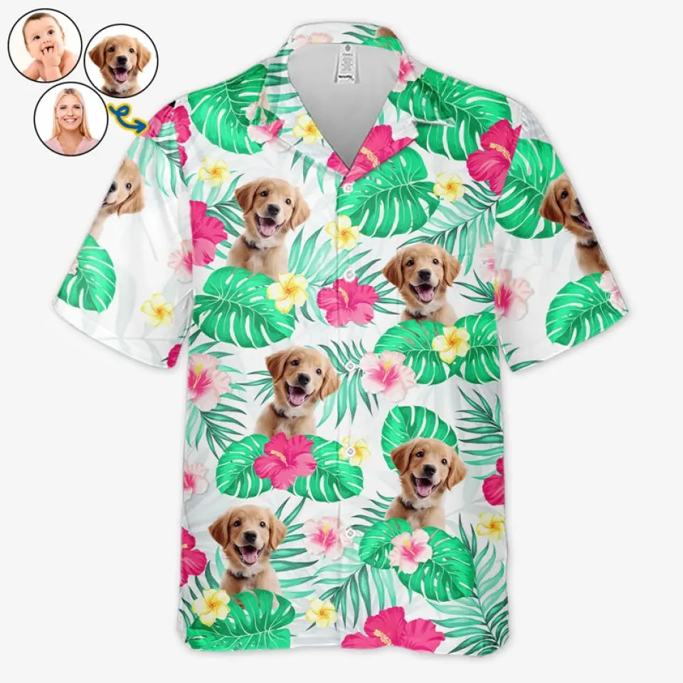 T-shirt hawaïen unisexe personnalisé avec photo « C'est l'été » pour chien et chat, motif tropical, idéal pour les vacances d'été et les amoureux des animaux.