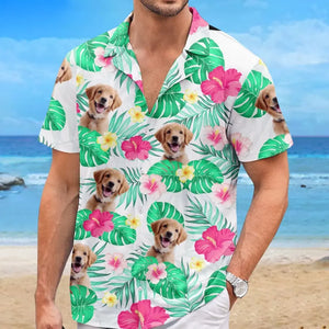 T-shirt hawaïen unisexe personnalisé avec photo « C'est l'été » pour chien et chat, motif tropical, idéal pour les vacances d'été et les amoureux des animaux.