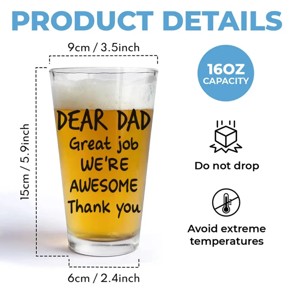 Photo personnalisée Je suis génial Merci - Verre à bière personnalisé pour la famille - Fête des pères, cadeau pour papa, grand-père