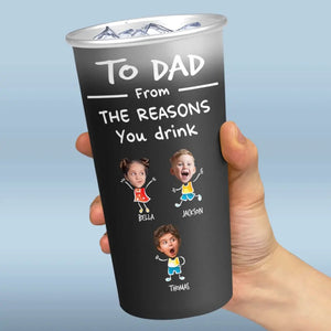 Photo personnalisée « Notre enfant pourrait être la raison pour laquelle vous buvez » - Tasse personnalisée en aluminium à couleur changeante pour la famille - Fête des pères, cadeau pour papa, grand-père