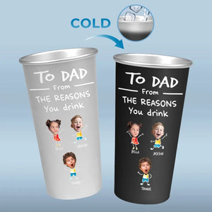 Photo personnalisée « Notre enfant pourrait être la raison pour laquelle vous buvez » - Tasse personnalisée en aluminium à couleur changeante pour la famille - Fête des pères, cadeau pour papa, grand-père