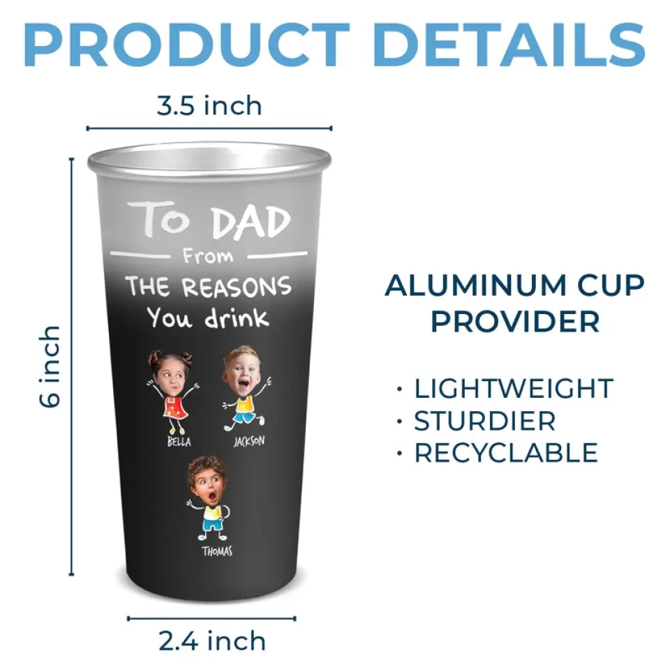 Photo personnalisée « Notre enfant pourrait être la raison pour laquelle vous buvez » - Tasse personnalisée en aluminium à couleur changeante pour la famille - Fête des pères, cadeau pour papa, grand-père