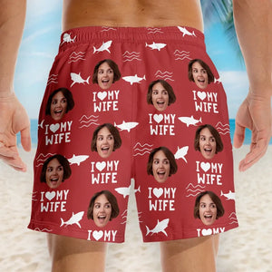 Short de plage hawaïen personnalisé avec photo « Seas The Day » - Cadeau amusant pour les vacances d'été ou les anniversaires de votre mari