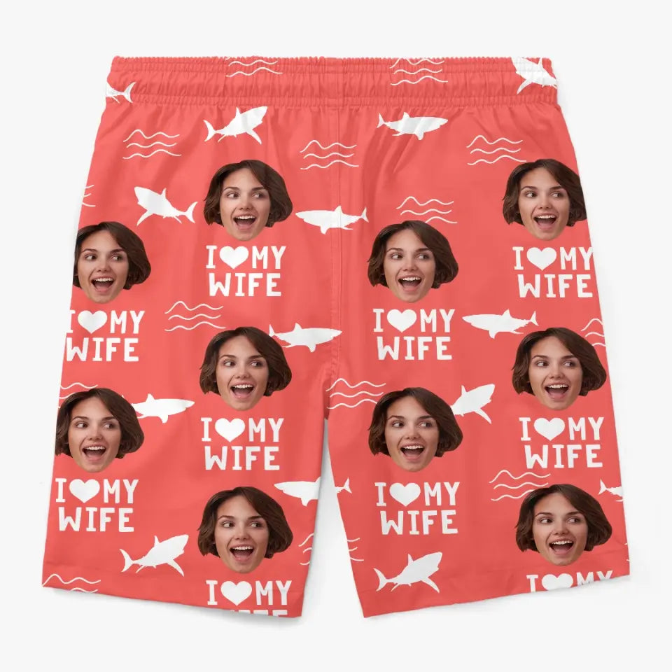 Short de plage hawaïen personnalisé avec photo « Seas The Day » - Cadeau amusant pour les vacances d'été ou les anniversaires de votre mari