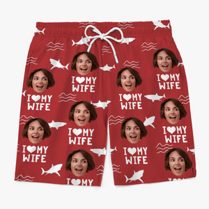 Short de plage hawaïen personnalisé avec photo « Seas The Day » - Cadeau amusant pour les vacances d'été ou les anniversaires de votre mari