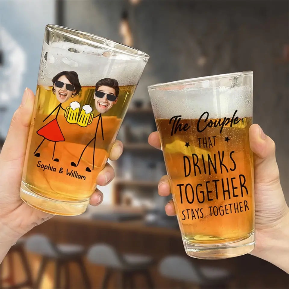 Photo personnalisée « J'apprécie les moments que nous buvons ensemble » - Verre à bière personnalisé pour couple - Cadeau pour mari et femme, anniversaire