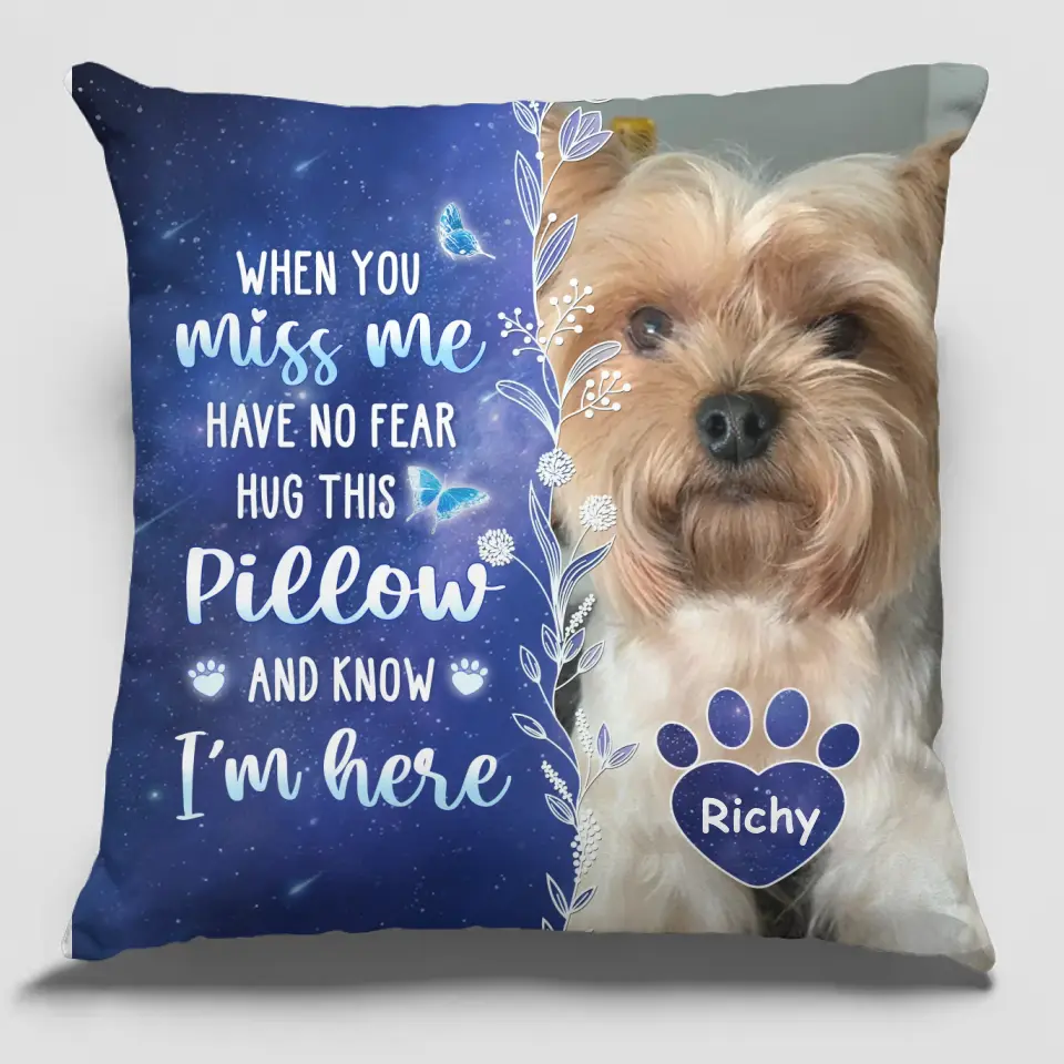 Photo personnalisée Mon amour pour toi est toujours là - Coussin personnalisé commémoratif personnalisé - Nouveauté, cadeau de condoléances, cadeau pour les propriétaires d'animaux, amoureux des animaux AMZ