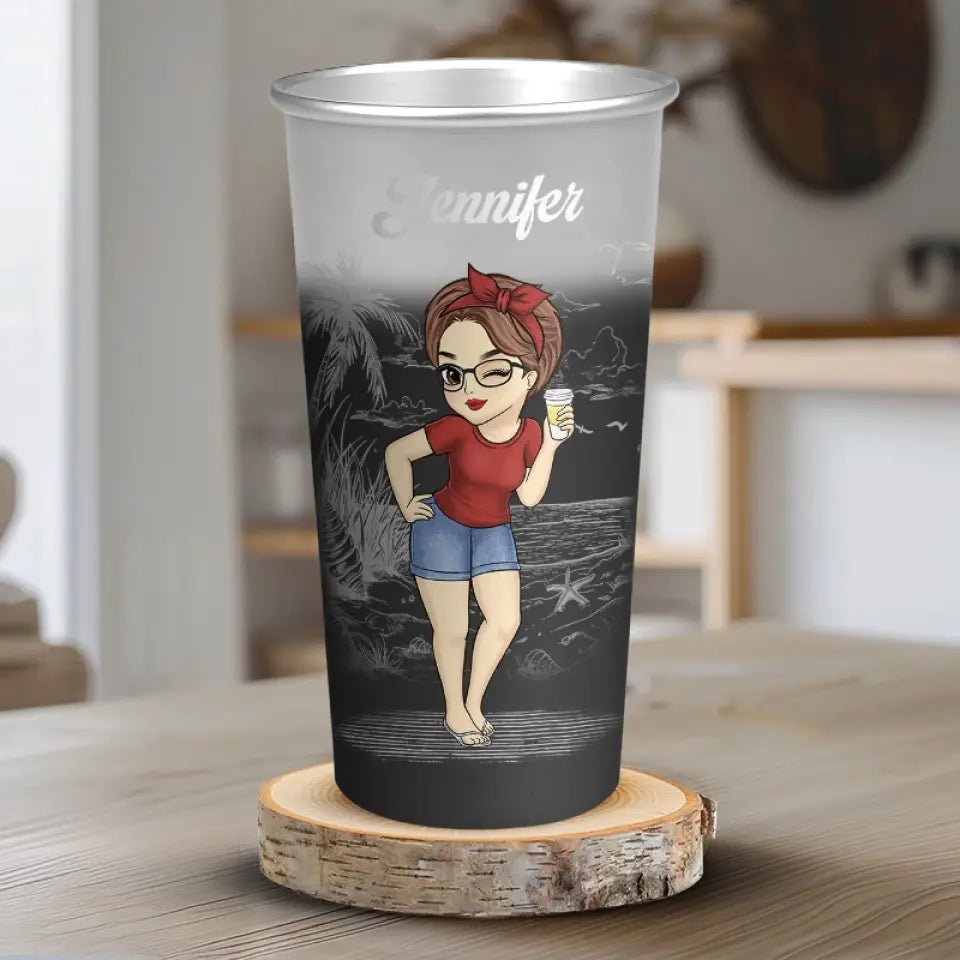 J'entends les vagues et je sens l'air - Tasse personnalisée en aluminium changeant de couleur - Cadeau de vacances d'été pour les meilleures amies, les meilleures amies et les sœurs