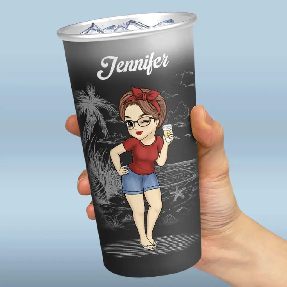 J'entends les vagues et je sens l'air - Tasse personnalisée en aluminium changeant de couleur - Cadeau de vacances d'été pour les meilleures amies, les meilleures amies et les sœurs