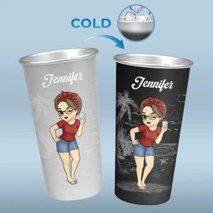 J'entends les vagues et je sens l'air - Tasse personnalisée en aluminium changeant de couleur - Cadeau de vacances d'été pour les meilleures amies, les meilleures amies et les sœurs