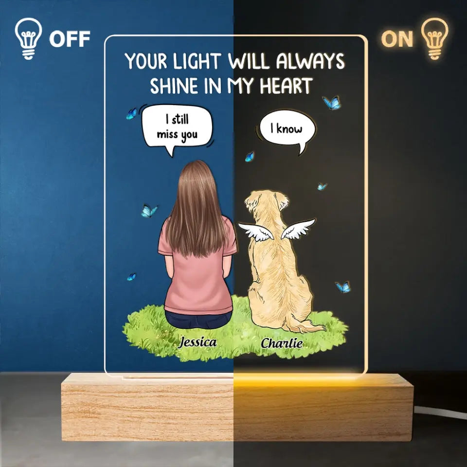Toujours là pour vous – Lampe LED 3D personnalisée en forme de mémorial – Cadeau de condoléances pour les propriétaires et les amoureux des animaux