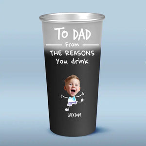 Photo personnalisée « Notre enfant pourrait être la raison pour laquelle vous buvez » - Tasse personnalisée en aluminium à couleur changeante pour la famille - Fête des pères, cadeau pour papa, grand-père
