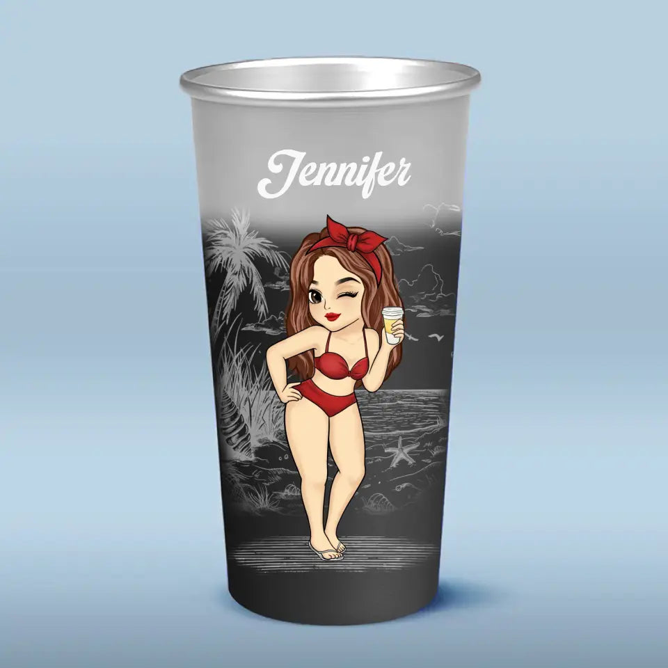 J'entends les vagues et je sens l'air - Tasse personnalisée en aluminium changeant de couleur - Cadeau de vacances d'été pour les meilleures amies, les meilleures amies et les sœurs